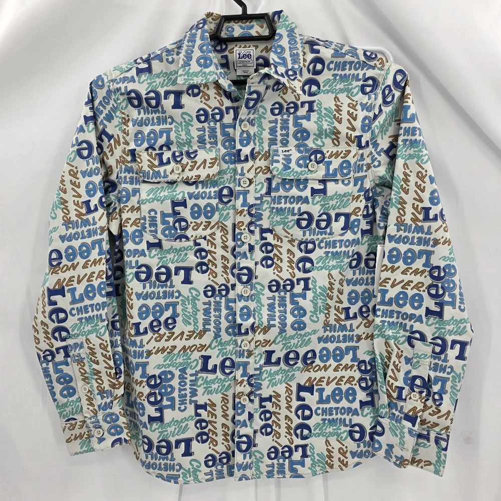 NWT LEE Workwear Heritage Chetopa Twill Logo‎ Print Shacket Mens Medium No Iron.